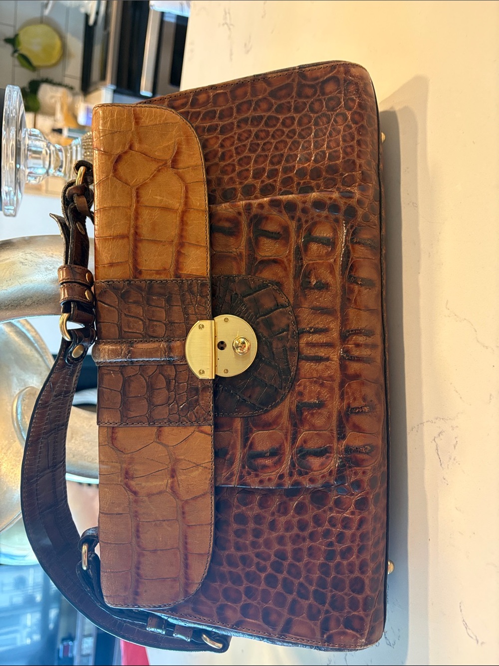 Brown Croc-Embossed Brahmin 25th edition Leather Women’s Shoulder Bag